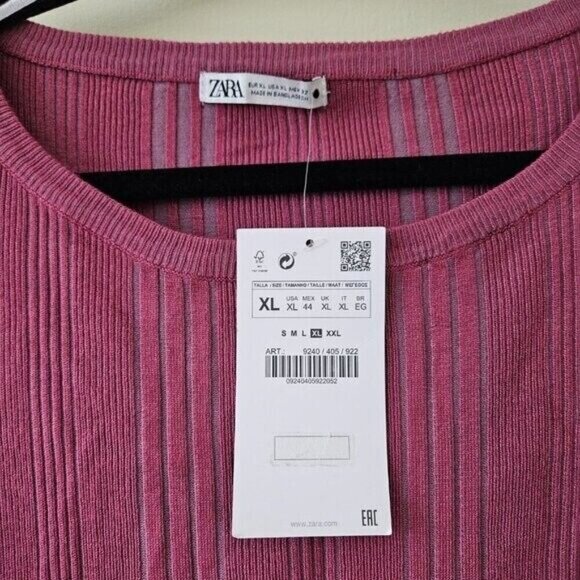 Zara Sweater Womens XL Wine Dipped White Cuffs Hem Scoop Neck Ribbed Knit Boho - Picture 3 of 12